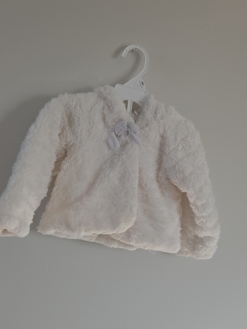 Girls' Cream Faux-Fur Jacket with Bow